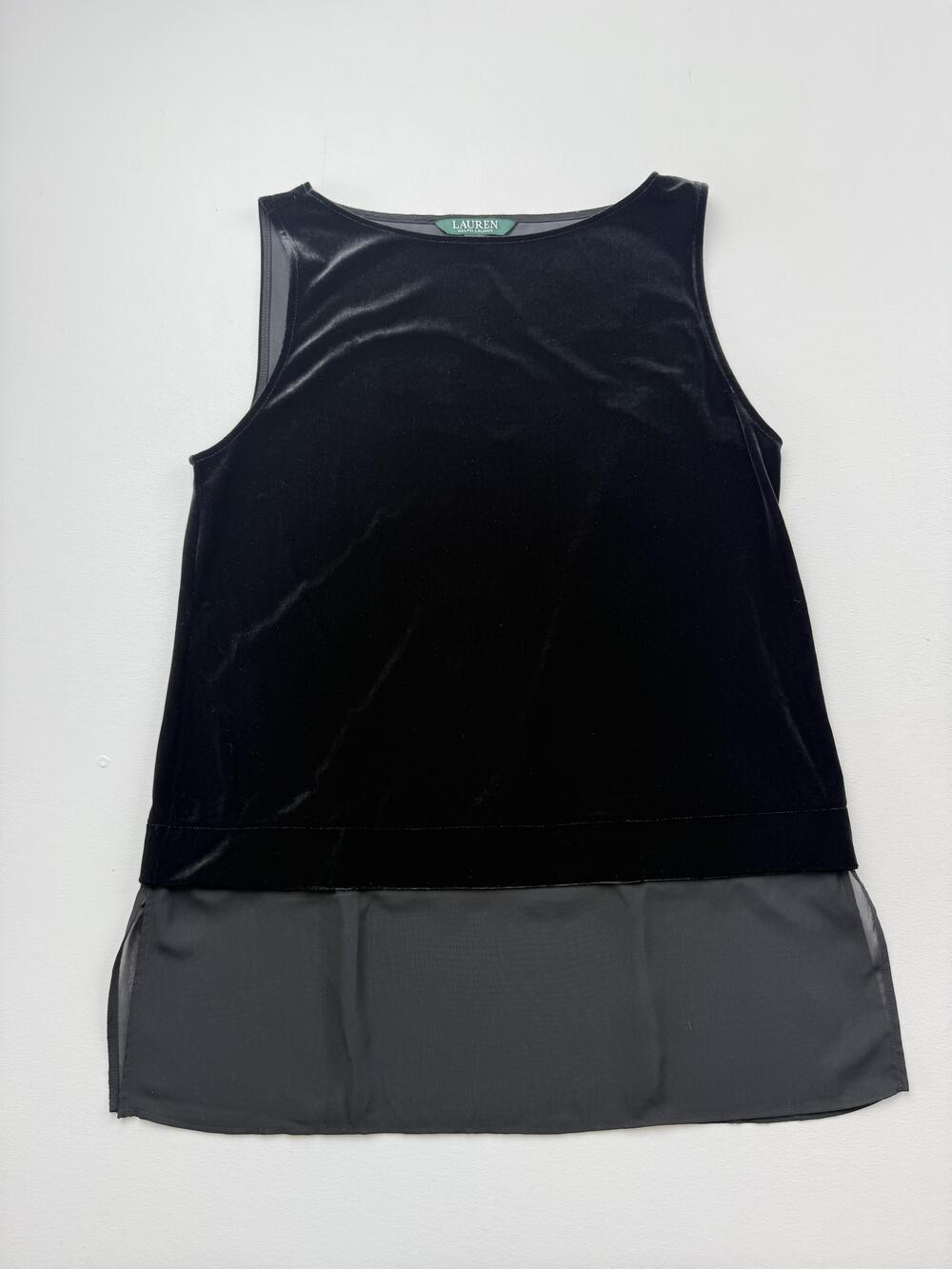 Lauren Ralph Lauren Tank Top Womens PM Petite Black Crew Neck Sleeveless Velvet